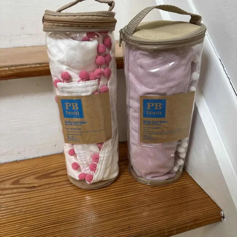 Pottery Barn PB Teen Purple Pink White Corduroy Muffy Cord Sham Cover Set Of 2
